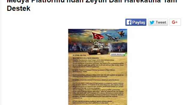 milliyet.com.tr - Medya Platformu'ndan Zeytin Dalı Harekatına Tam Destek